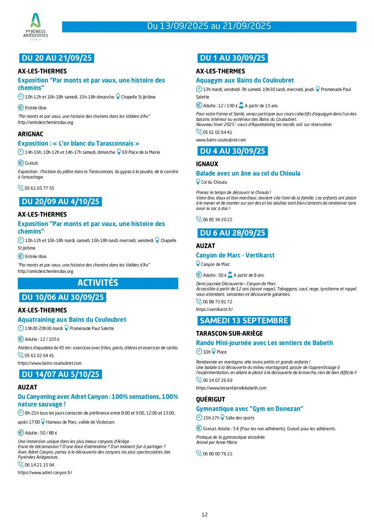 Du 13 au 21.09.Programme Animations & Activités