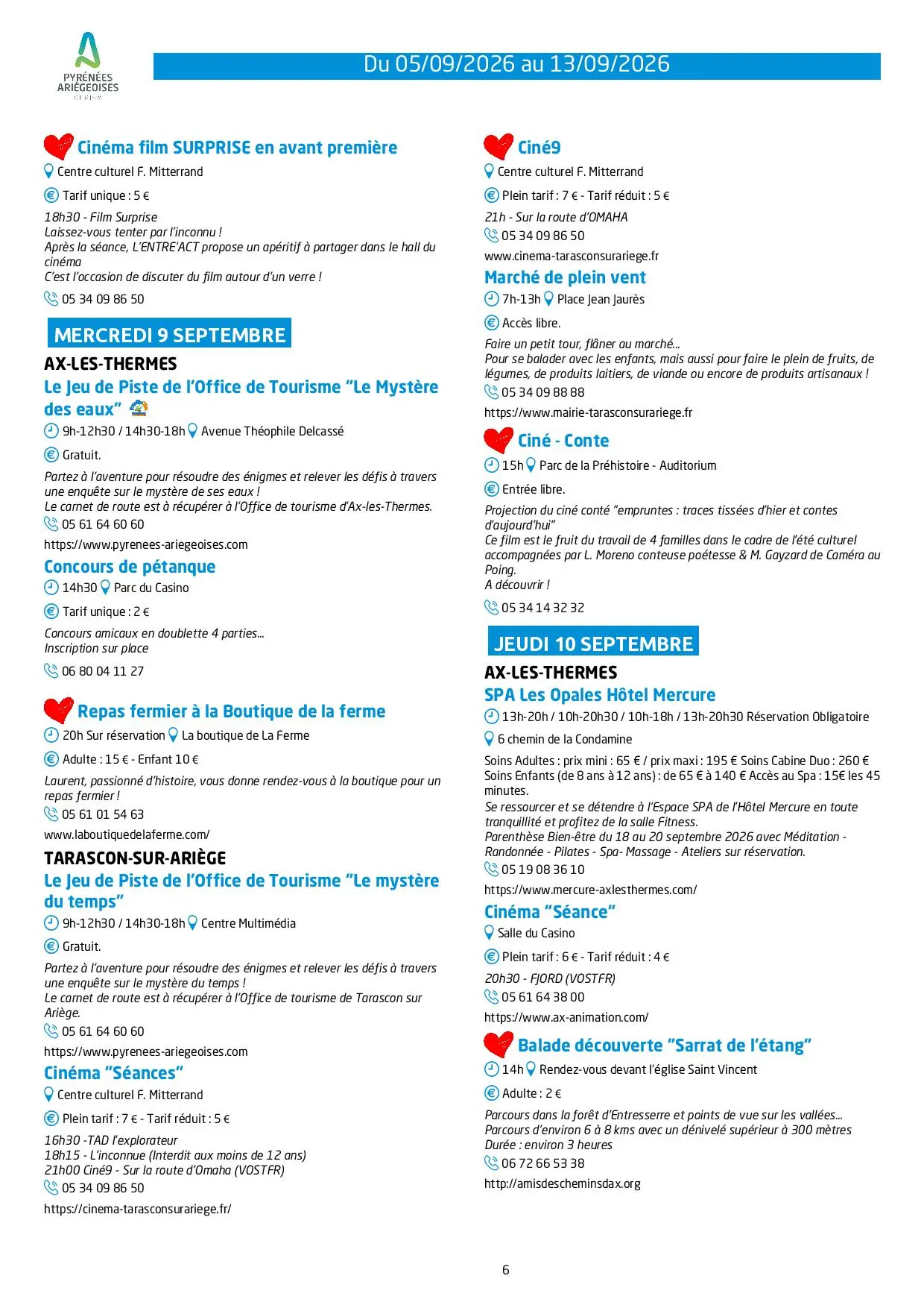 Du 05 au 13.09.Programme Animations & Activités