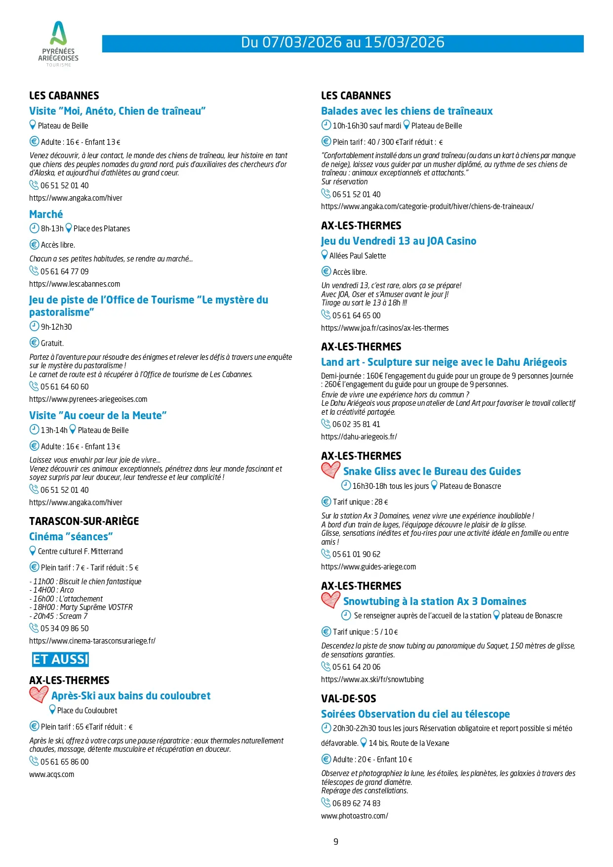 Programme des animations 7 au 15 mars 2026