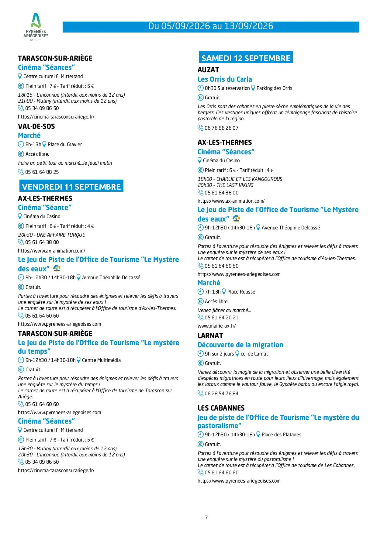 Du 05 au 13.09.Programme Animations & Activités