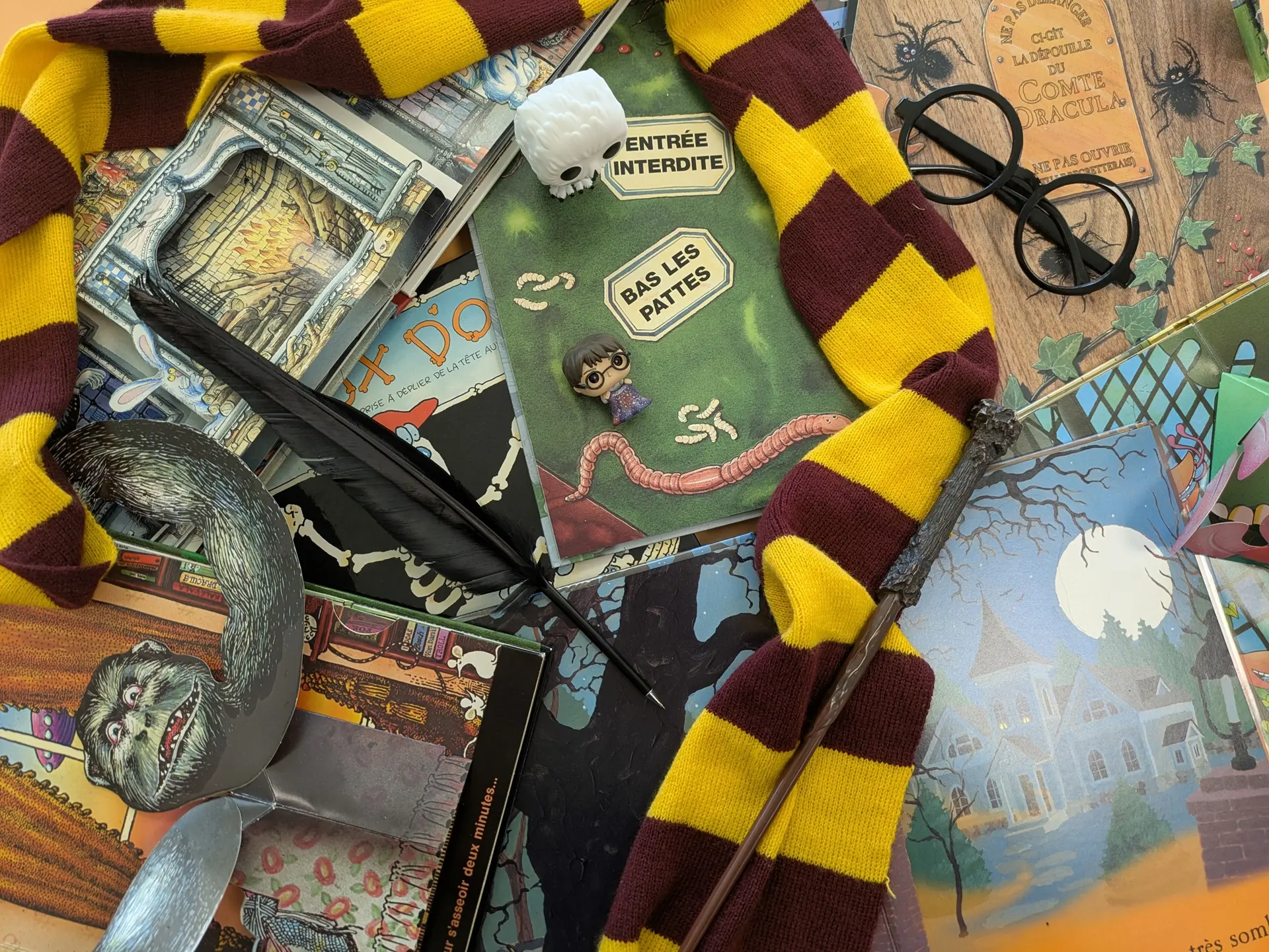 des livres avec des figurines Harry Potter