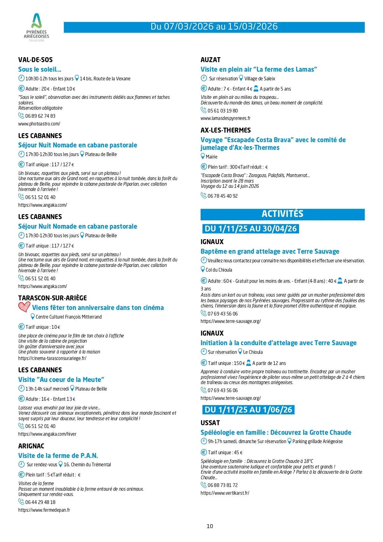 Programme des animations 7 au 15 mars 2026