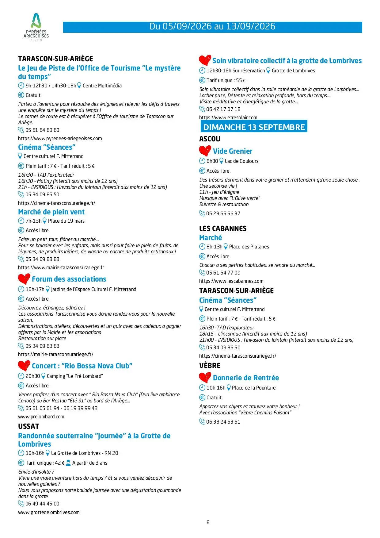 Du 05 au 13.09.Programme Animations & Activités