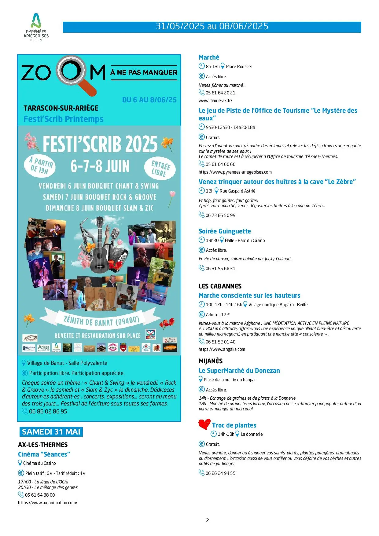 Du 31.05.AU 08.06. Programme Animations & Activités