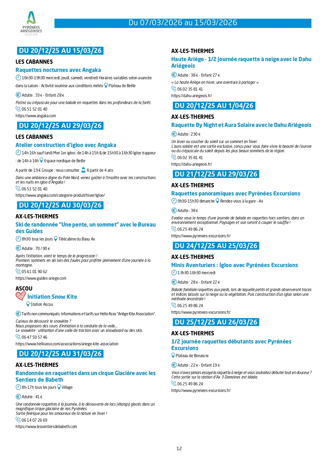 Programme des animations 7 au 15 mars 2026