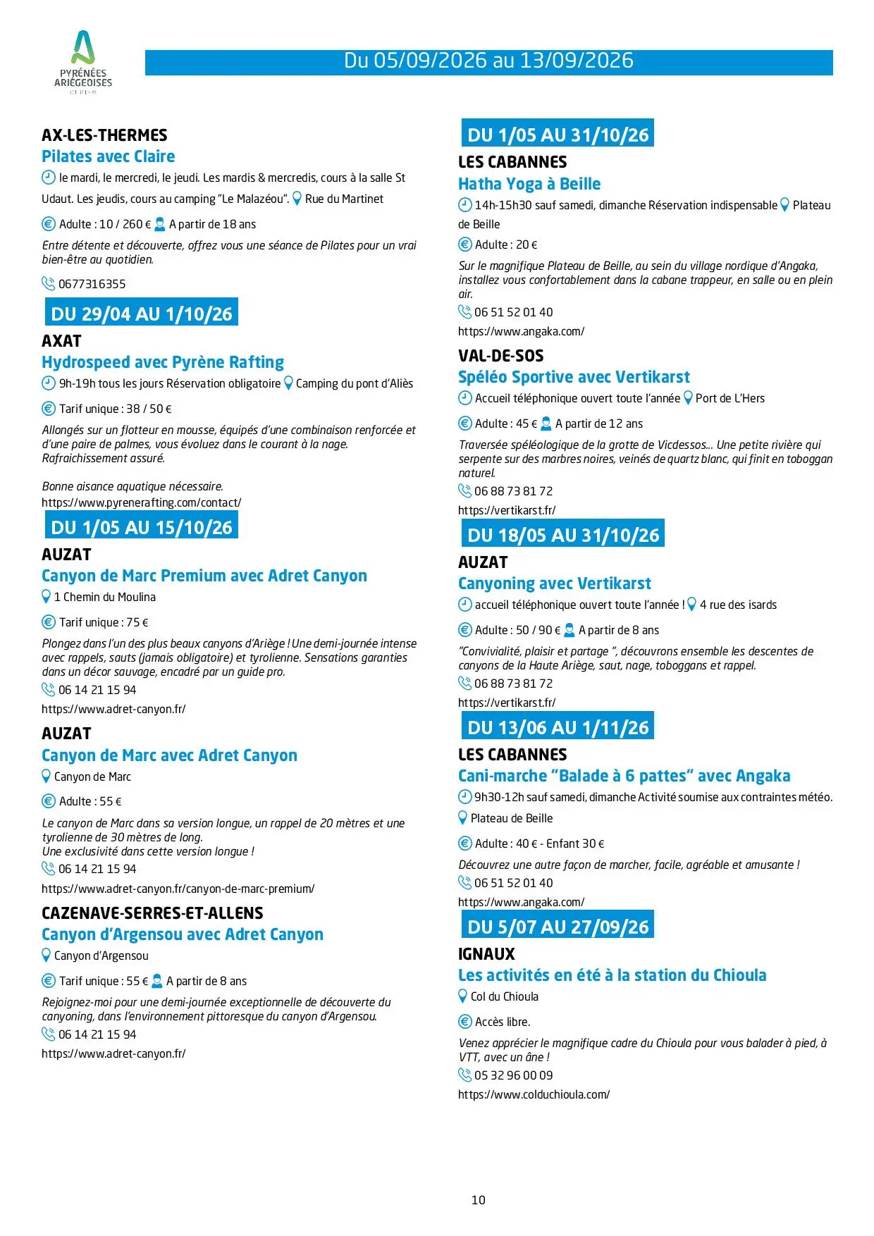 Du 05 au 13.09.Programme Animations & Activités