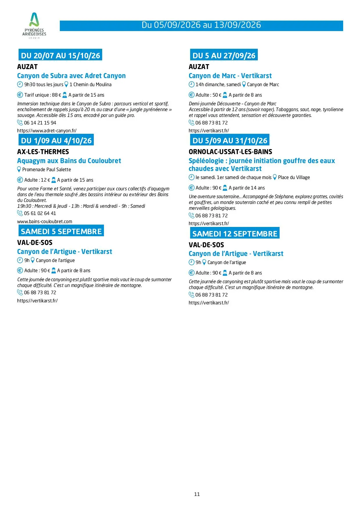 Du 05 au 13.09.Programme Animations & Activités