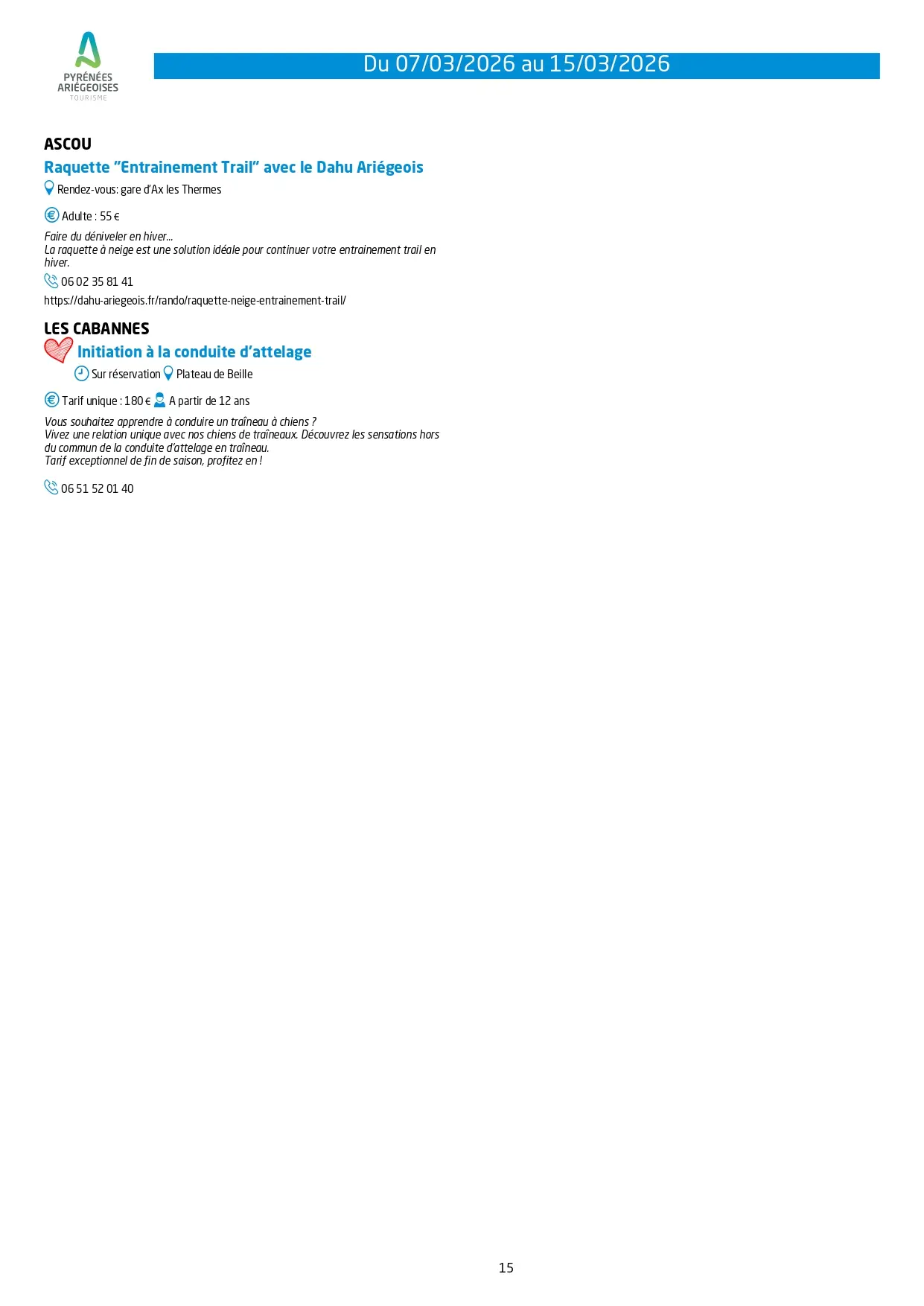 Programme des animations 7 au 15 mars 2026