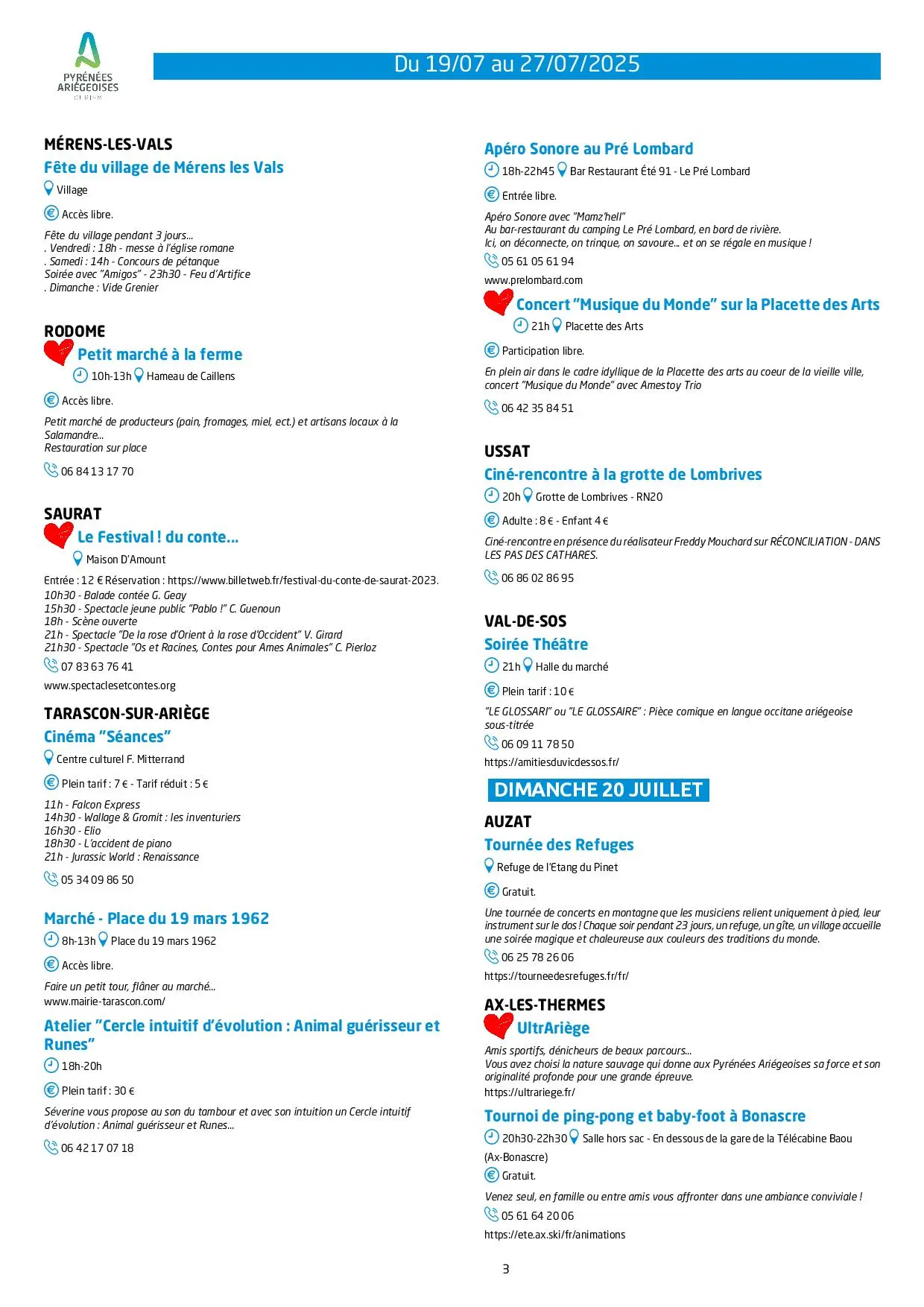 Du 19 au 27.07.Programme Animations & Activités