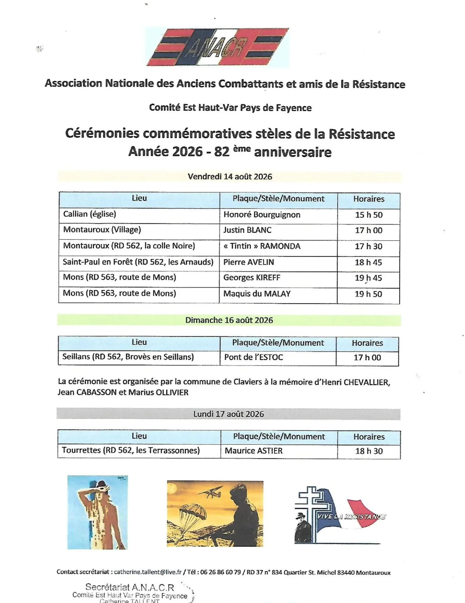 calendrier des cérémonies en pays de Fayence