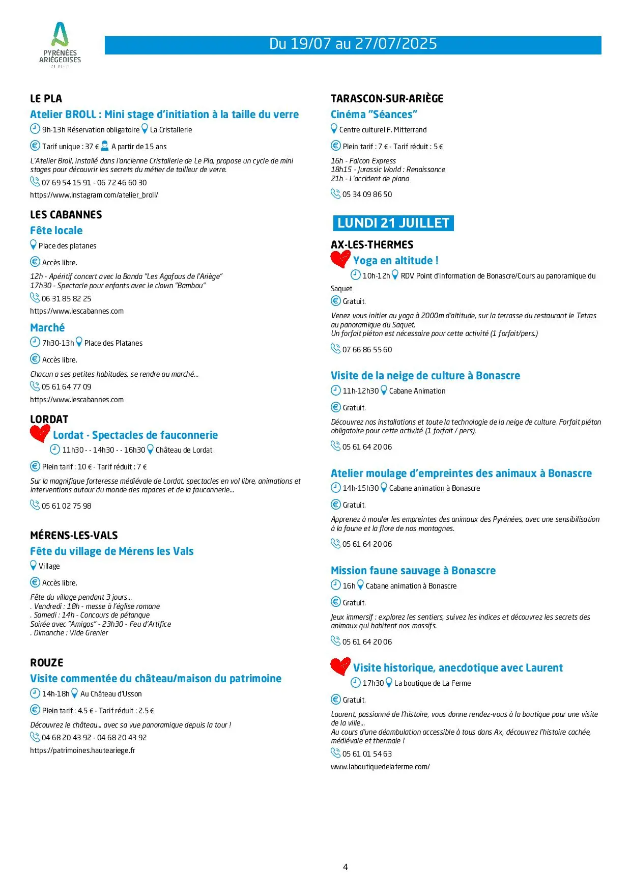Du 19 au 27.07.Programme Animations & Activités