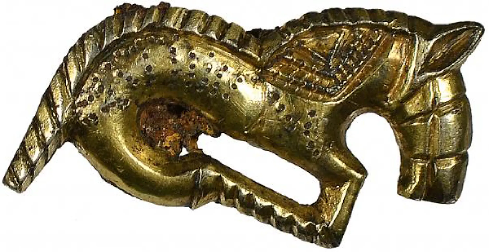 Fibule provenant de la sépulture 227 du 39 avenue des Romains à Annecy, argent doré. 2e moitié du 5e s. ou 1er tiers du 6e siècle