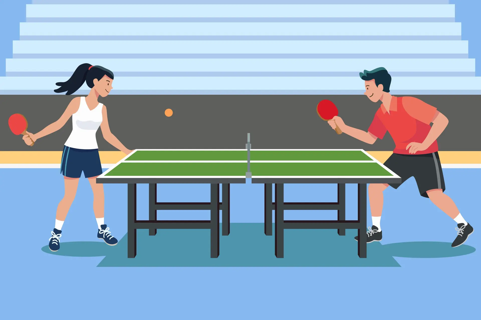 Illustration représentant un homme et une femme jouant au tennis de table.