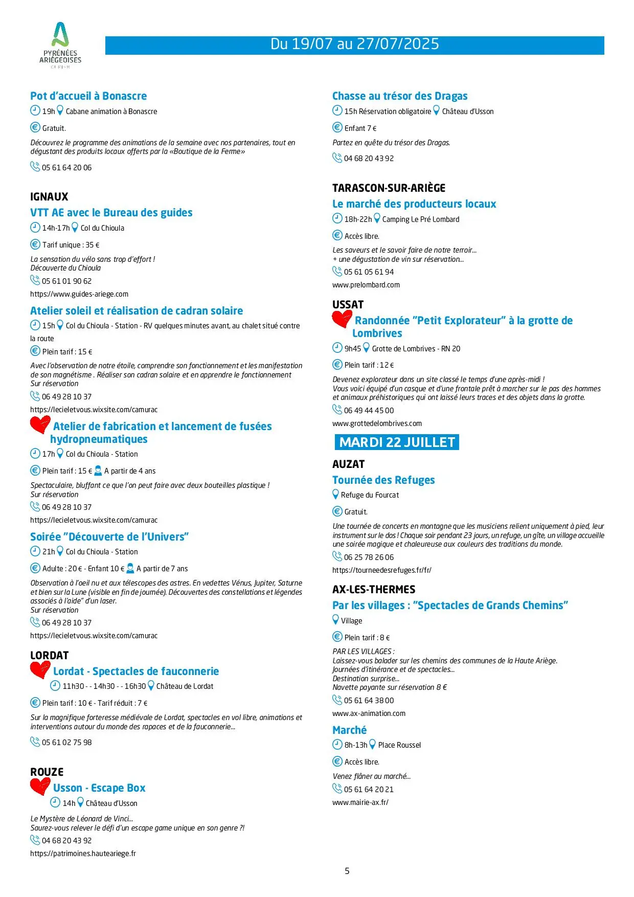 Du 19 au 27.07.Programme Animations & Activités