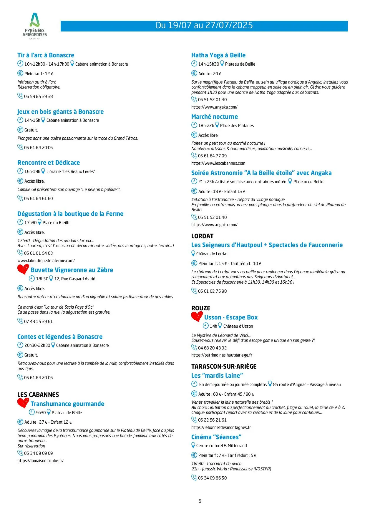 Du 19 au 27.07.Programme Animations & Activités