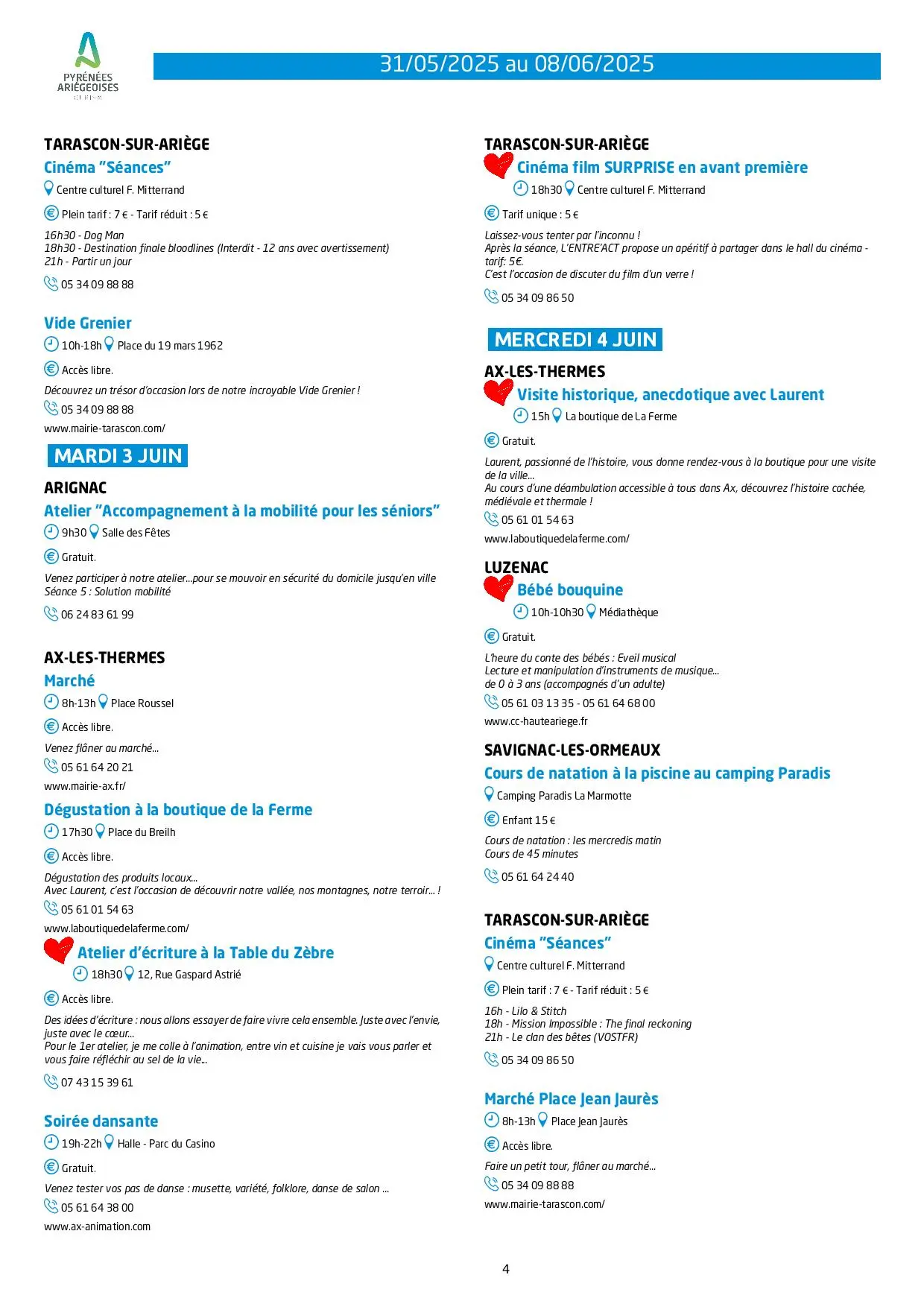 Du 31.05.AU 08.06. Programme Animations & Activités