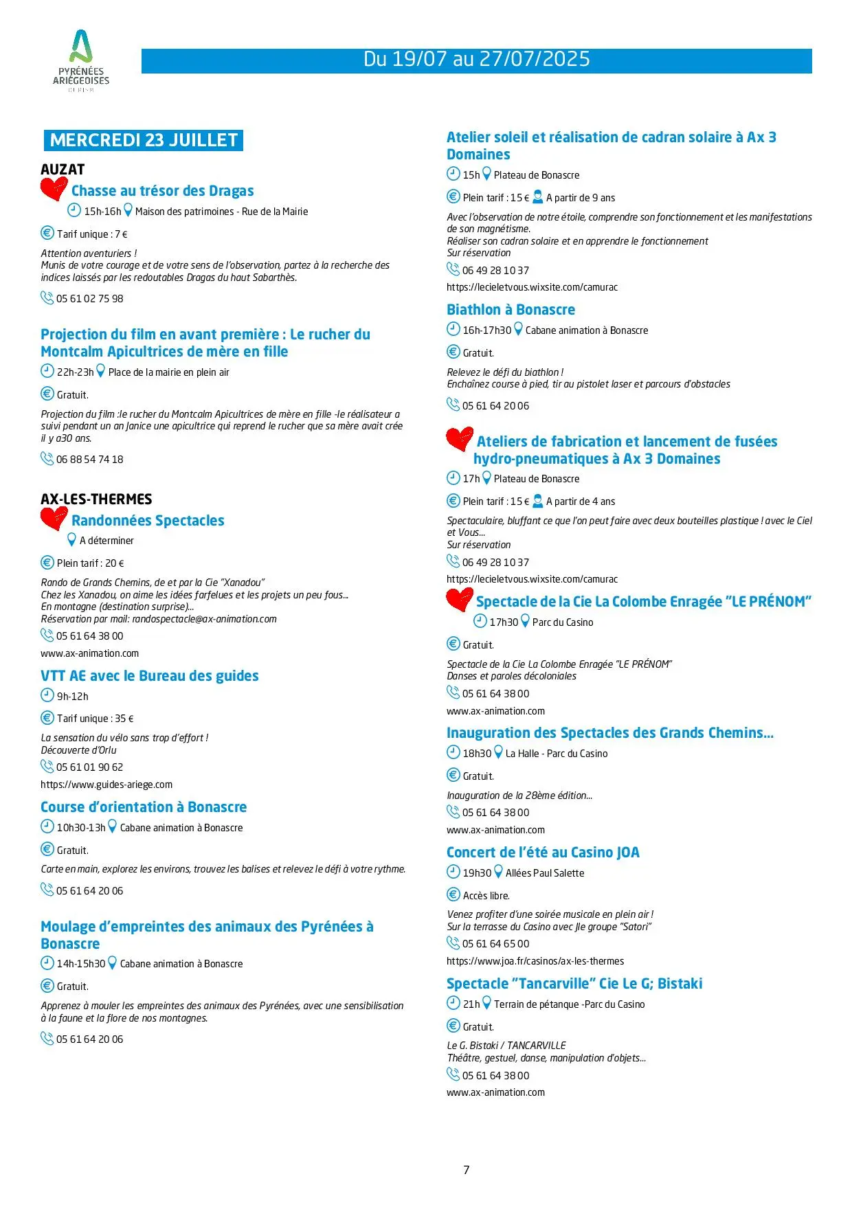 Du 19 au 27.07.Programme Animations & Activités