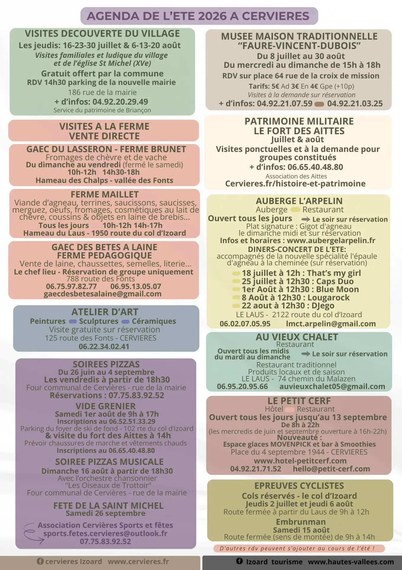 Agenda été 2026 Cervieres