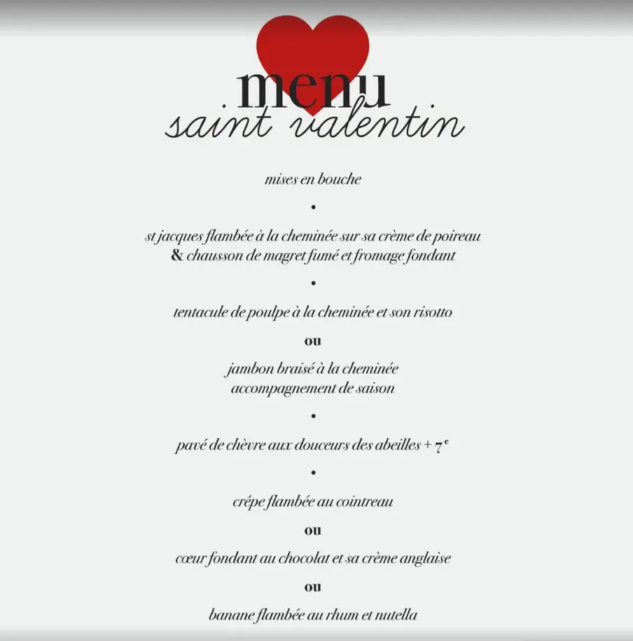 Menu saint valentin à Lenjus