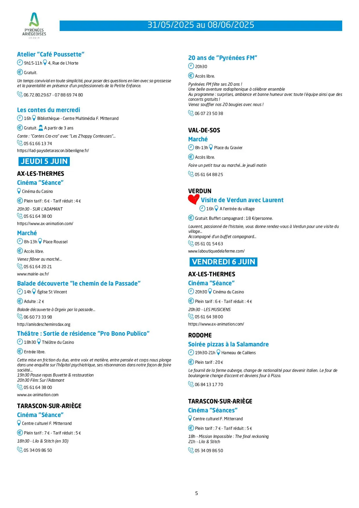 Du 31.05.AU 08.06. Programme Animations & Activités