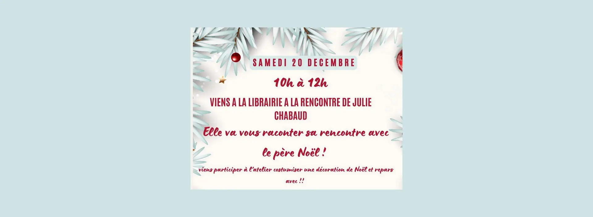 Vignette Rencontre dédicace : Julie Chabaud Eygalières 20.12.25