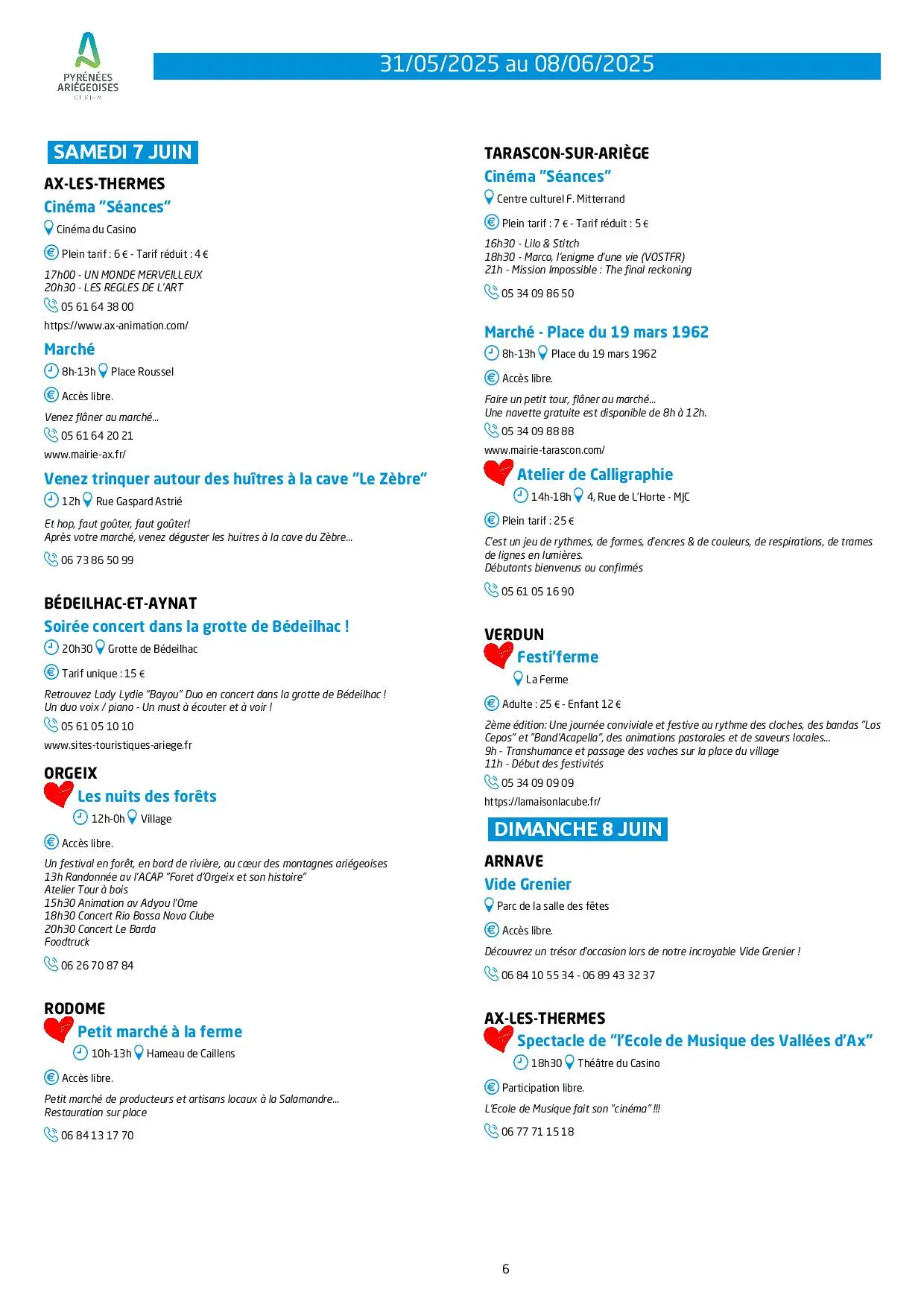Du 31.05.AU 08.06. Programme Animations & Activités