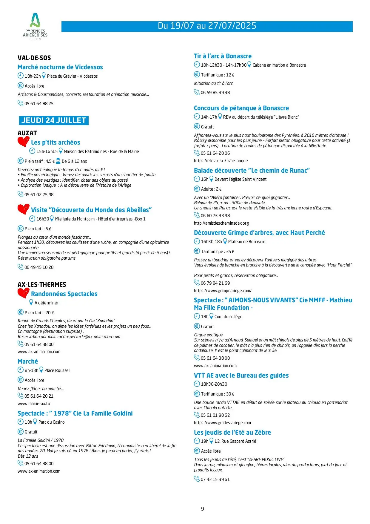 Du 19 au 27.07.Programme Animations & Activités