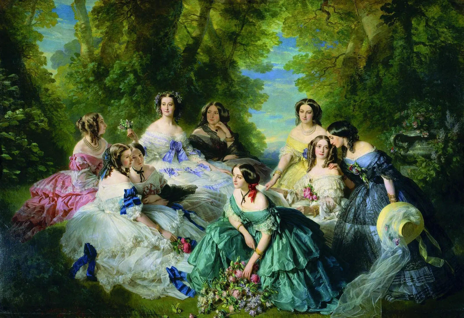 Tableau du peintre Franz Xaver Winterhalter : l'impératrice Eugénie entourée des dames d'honneur du palais