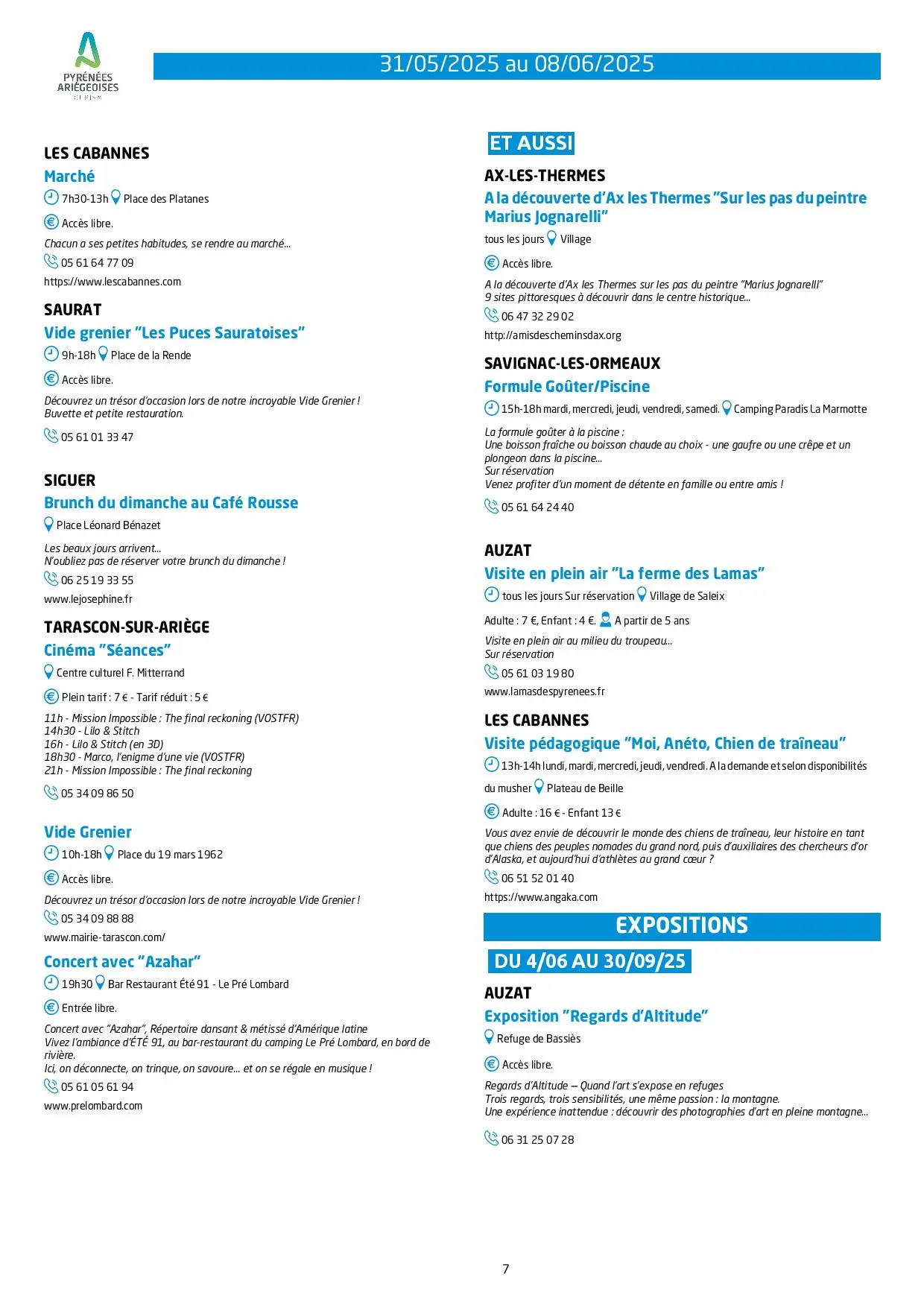 Du 31.05.AU 08.06. Programme Animations & Activités