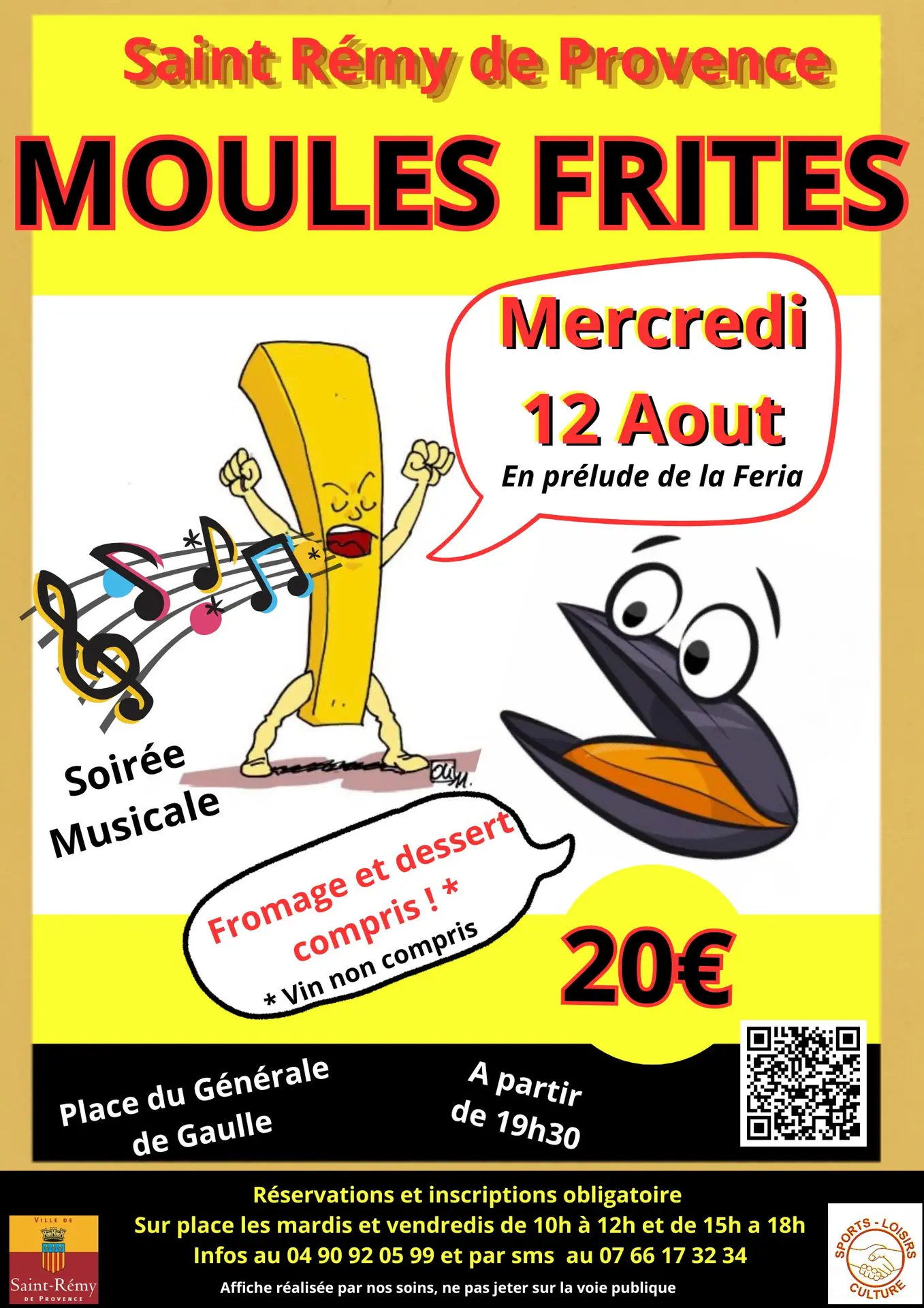 Affiche repas Féria 2026 - moules frites le 12.08.2026