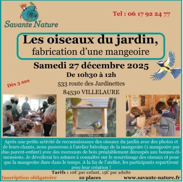 Savante nature :  Les oiseaux du jardin, fabrication de mangeoire à Cadenet_Villelaure