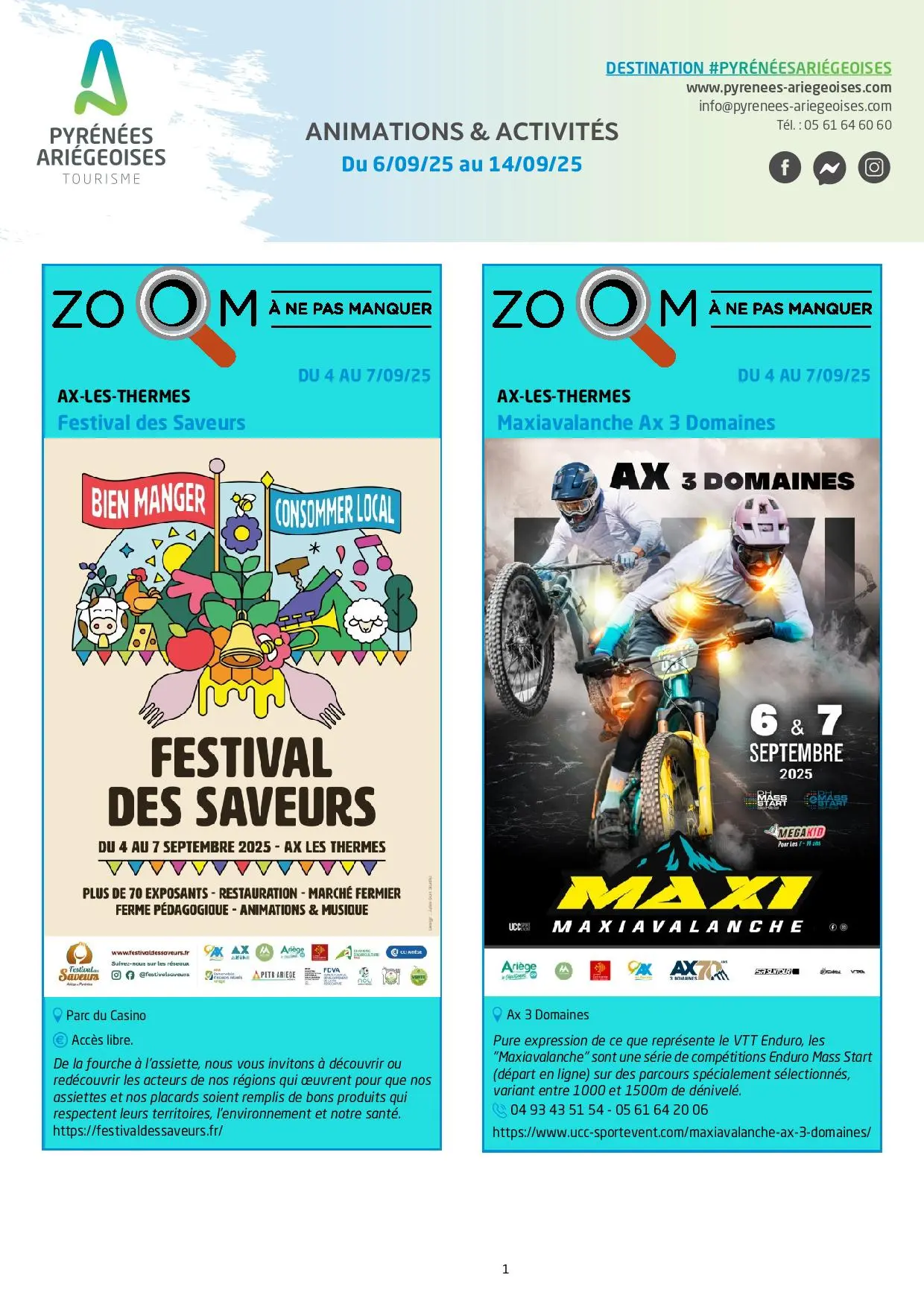 Programme Animations et activités du 06 au 14 09 25