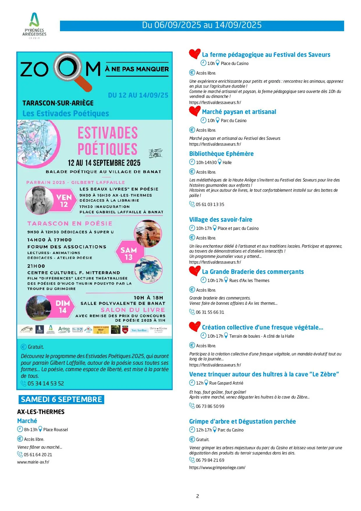 Programme Animations et activités du 06 au 14 09 25