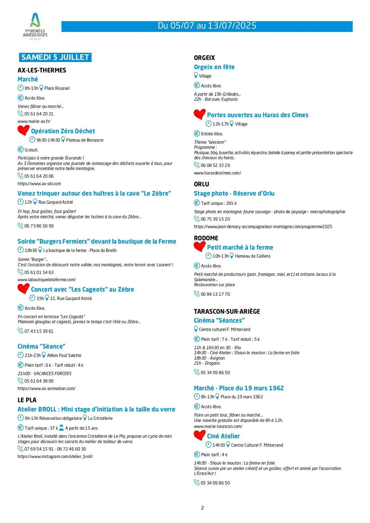 Du 05 au 13.07.Programme Animations & Activités