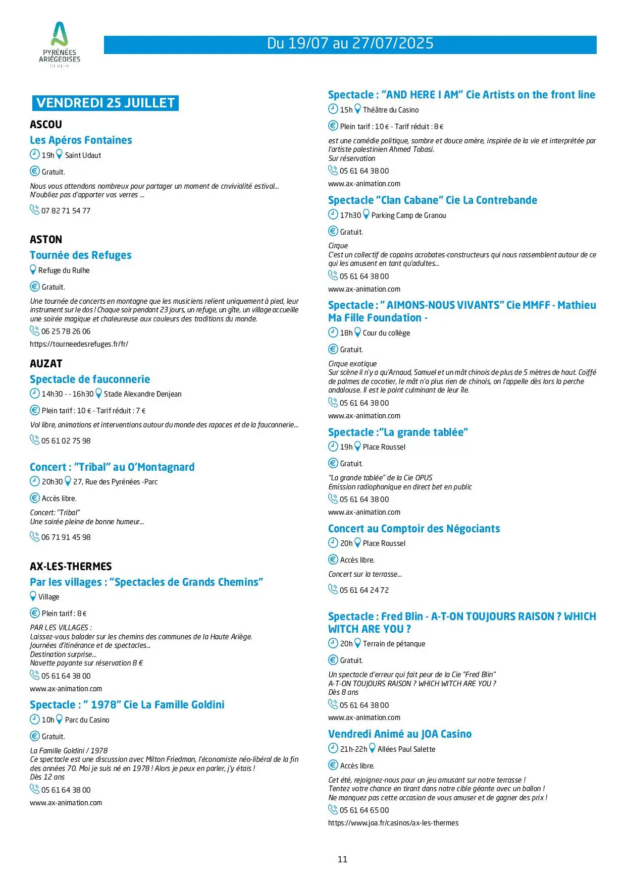 Du 19 au 27.07.Programme Animations & Activités