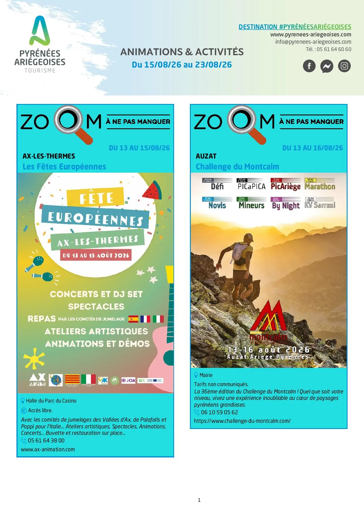 Du 15 au 23.08.Programme Animations & Activités