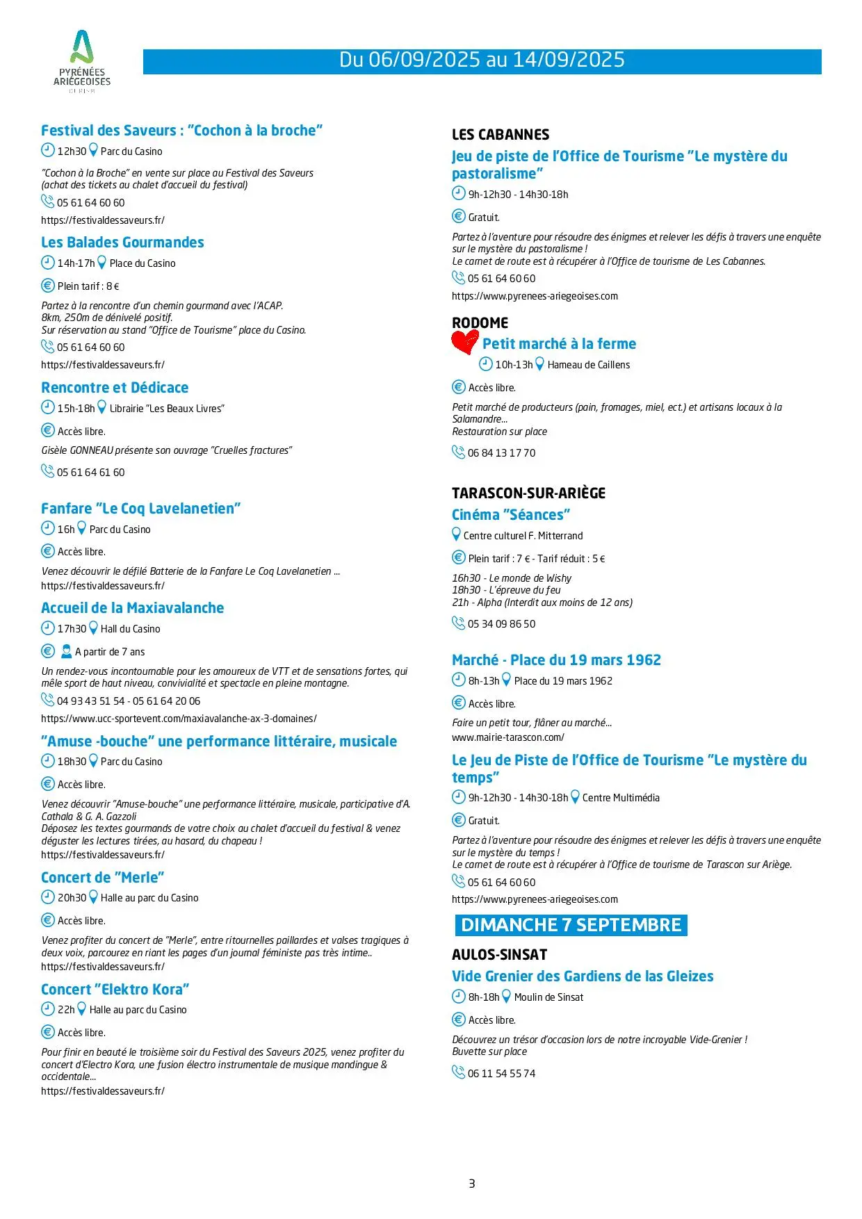 Programme Animations et activités du 06 au 14 09 25