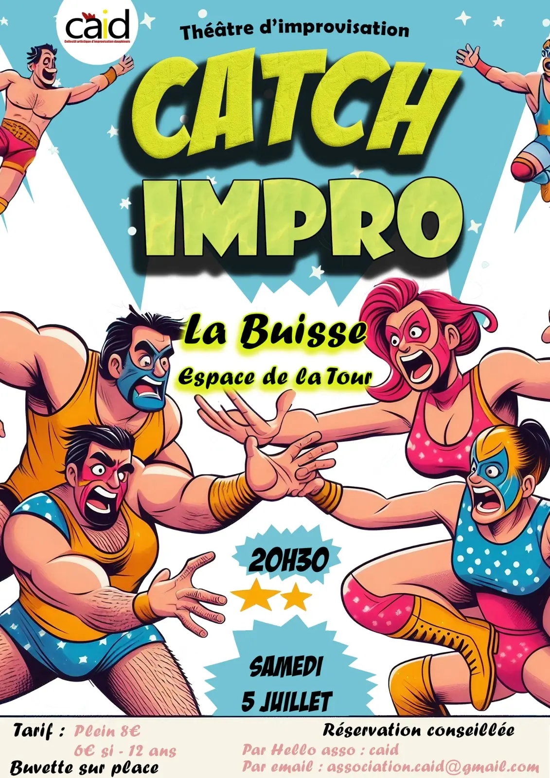 Dessin de catcheurs et catcheuses en plein combat oral