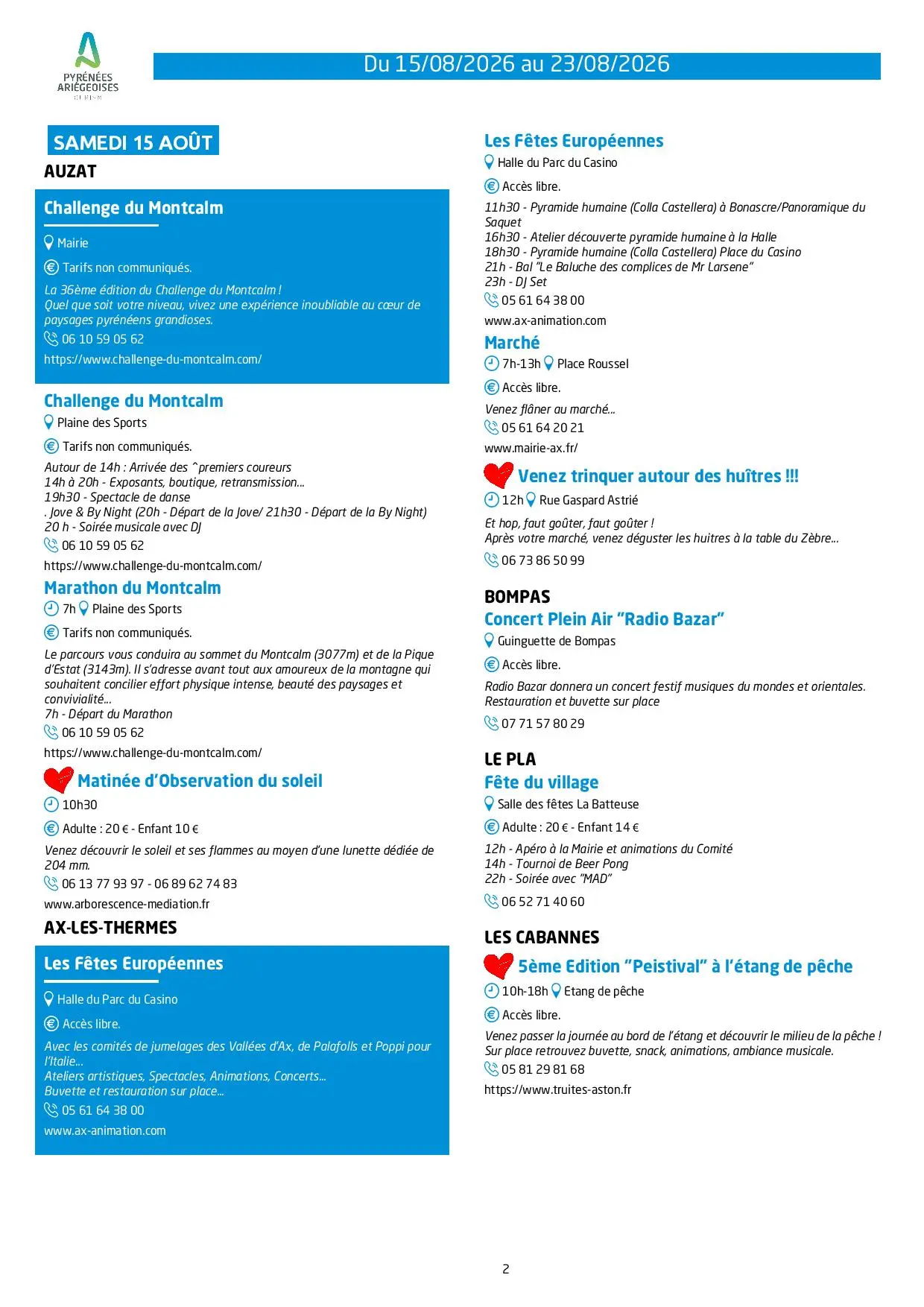 Du 15 au 23.08.Programme Animations & Activités