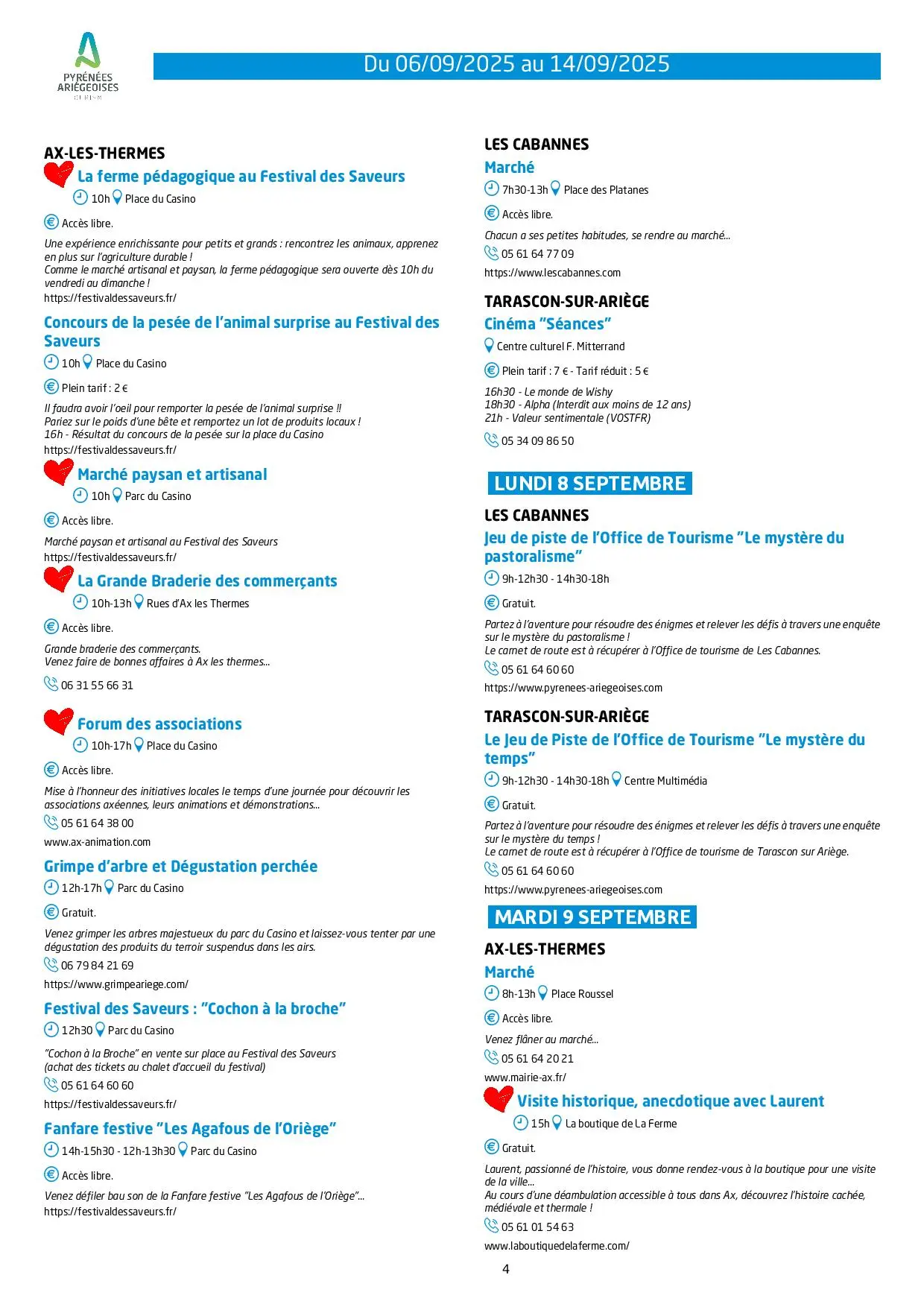 Programme Animations et activités du 06 au 14 09 25