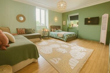 Chambre spacieuse aux tons verts
