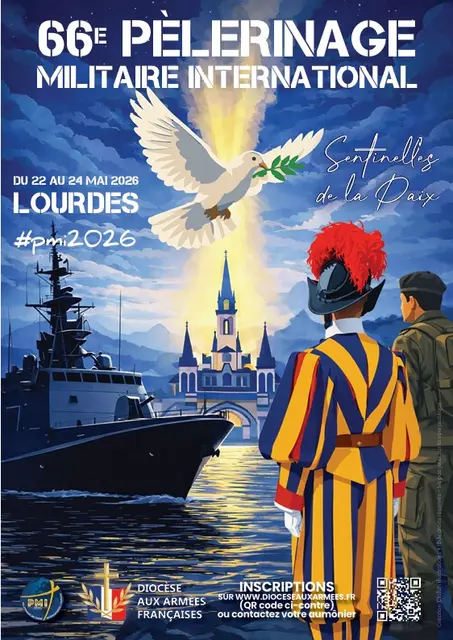 Badge 41st International Military Pilgrimage Lourdes (1999) Silver Metal - Sold