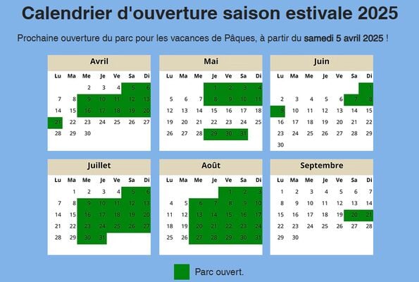 Calendrier ouverture parc