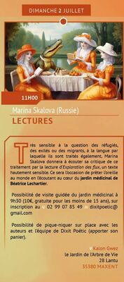 2 juillet - Lecture au Jardin de l'Arbre de Vie