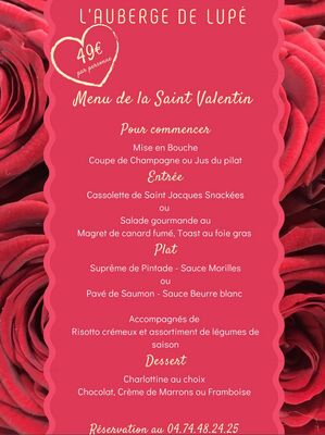 Menu spécial Saint-Valentin à l'Auberge de Lupé_Lupé