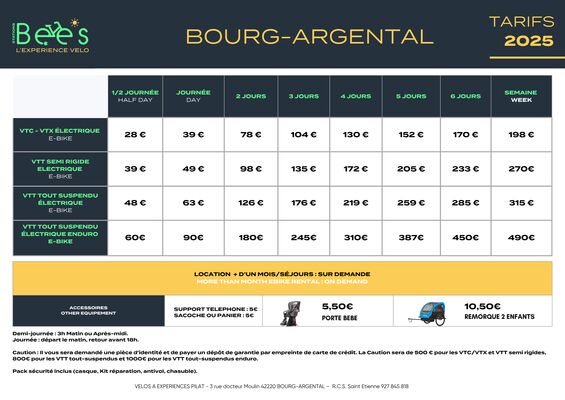 Grille des tarifs de location