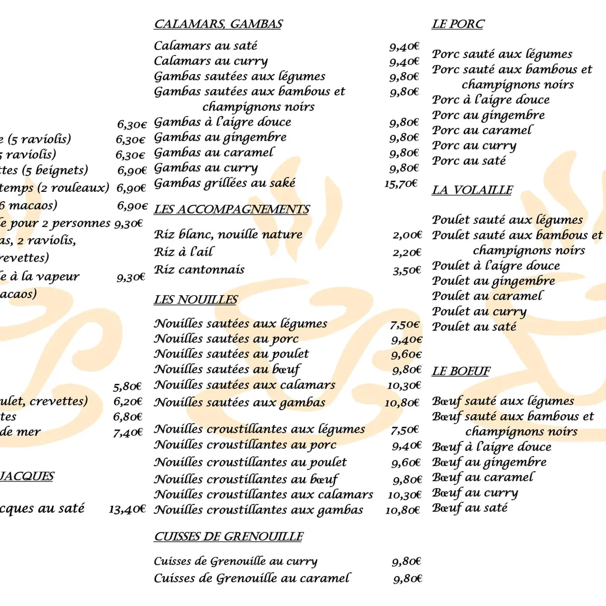 Menus Perles des Rizières