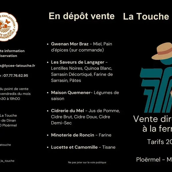 la touche locale - plaquette - vente à la ferme - lycée - Ploërmel