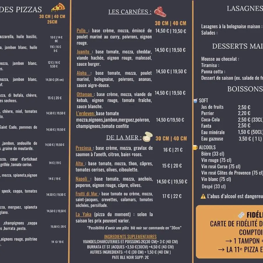 Yaka Pizz menu