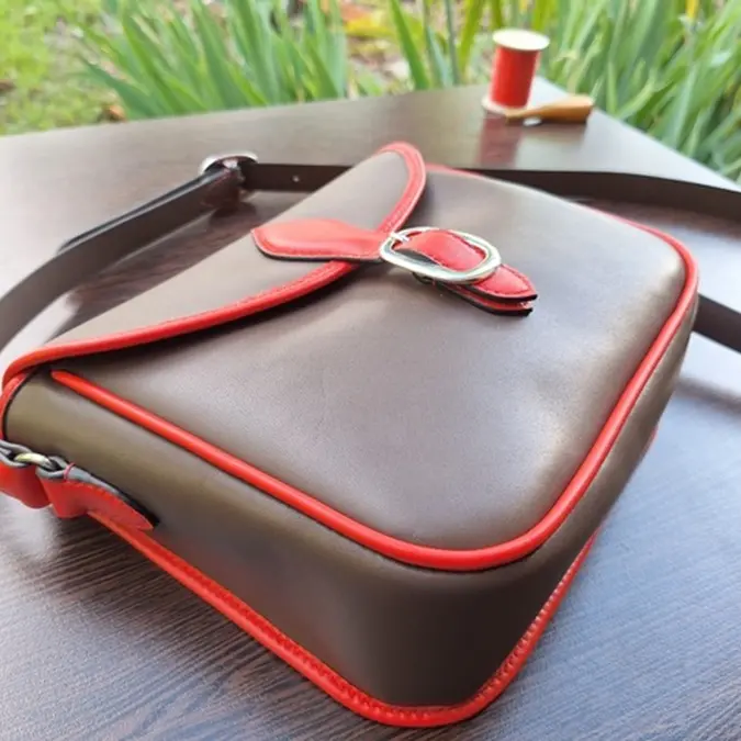 Sac besace en cuir cousu à la main avec doublure en tissu recyclé